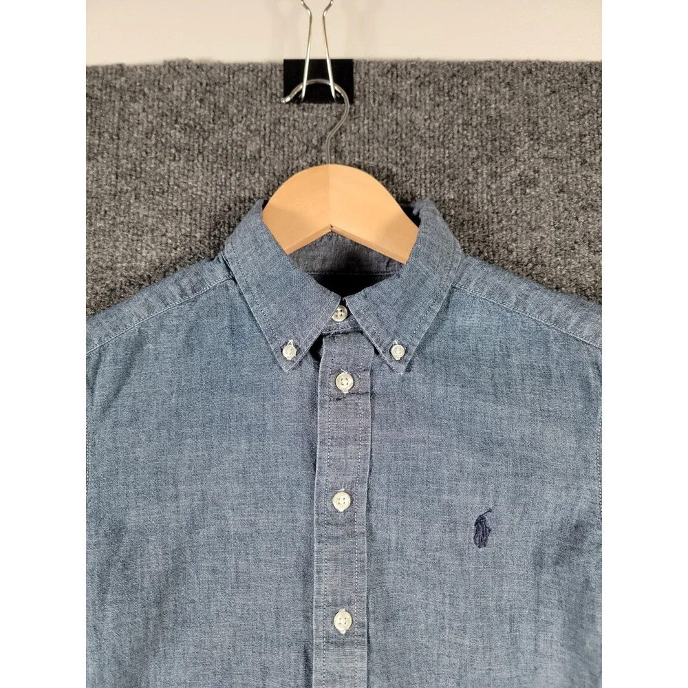 Polo Ralph Lauren Shirt Boys Medium (10-12) Blue Long Sleeve Button Up Chambray